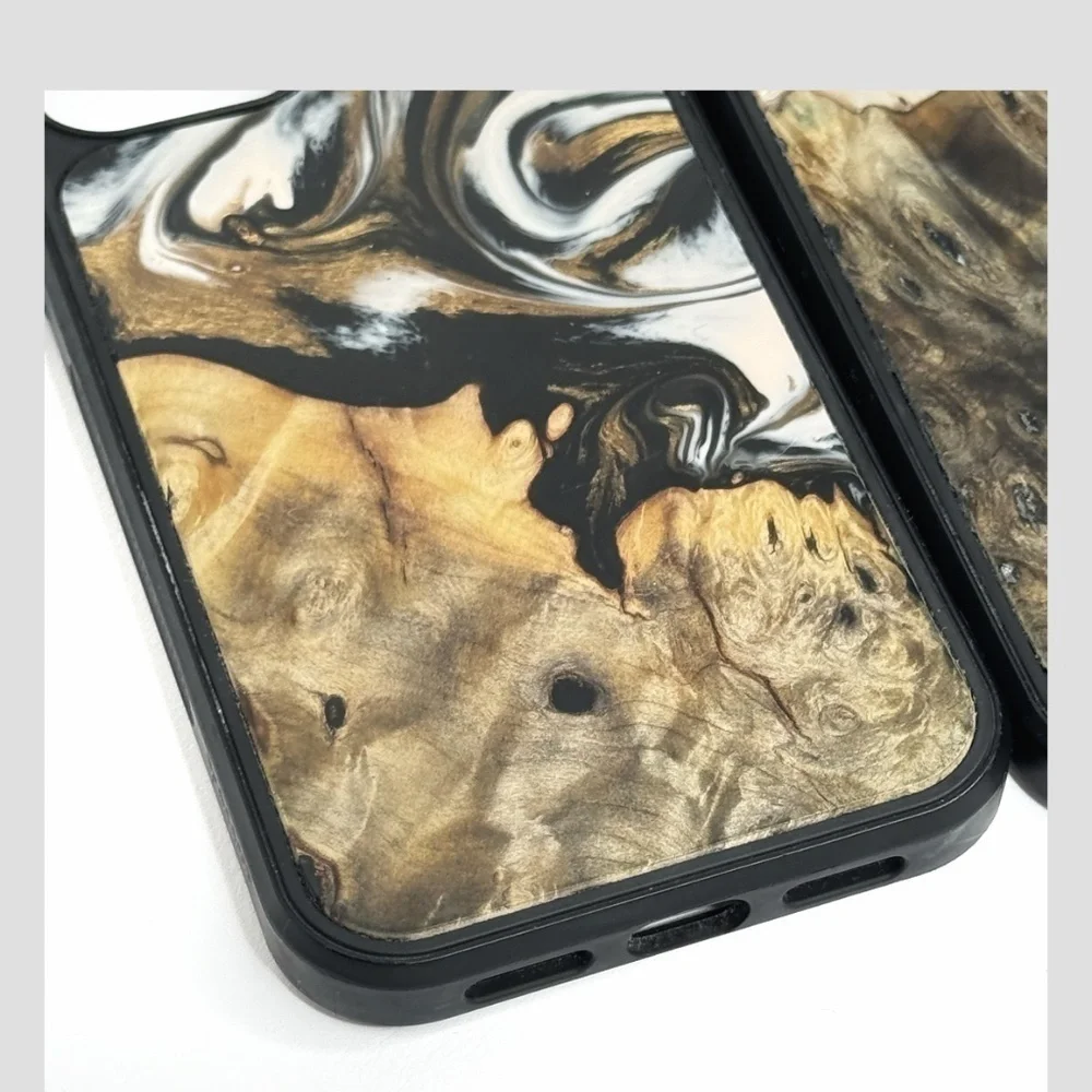 Carved iPhone 12 Pro Case (3) One Of A Kind Burl Wood Epoxy Resin Carved Magnet